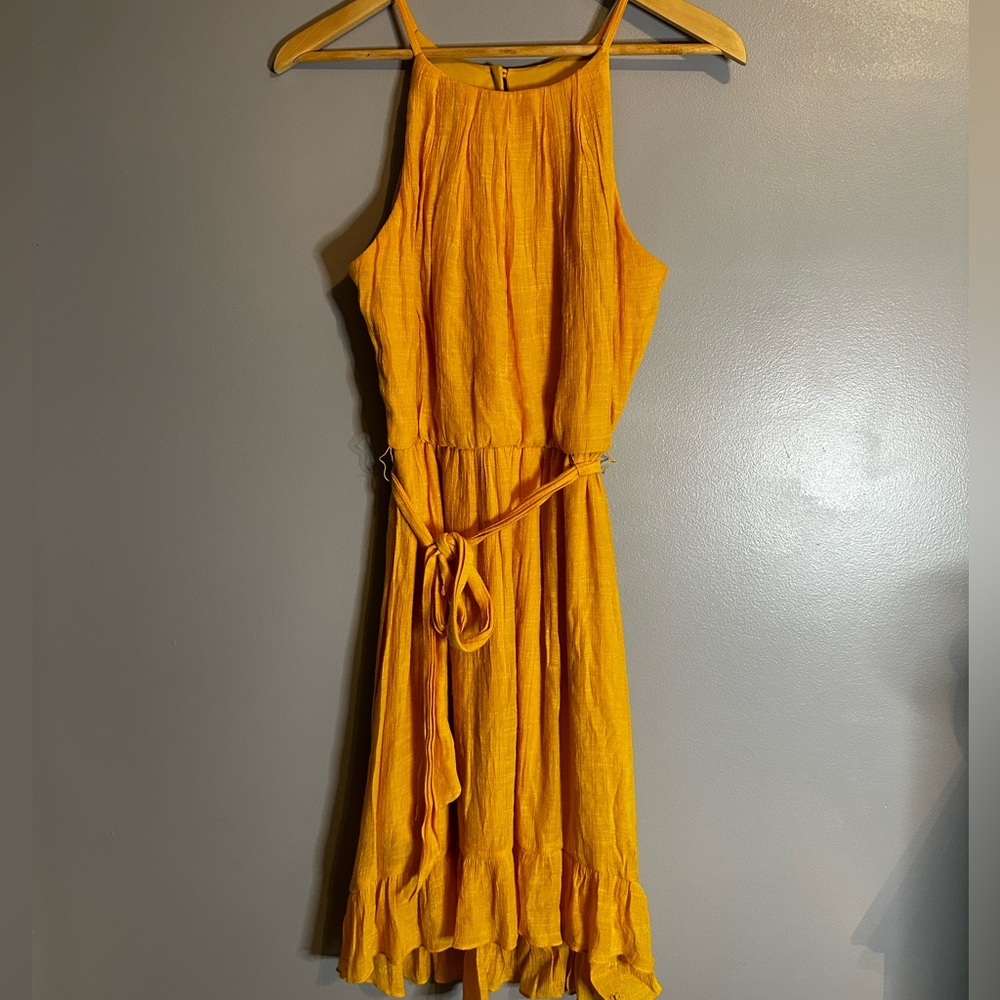Ruched Yellow Midi Dress